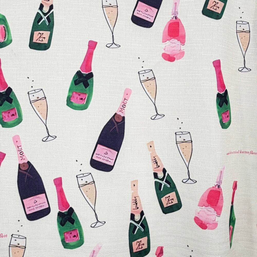 Champagne Bottle Print Button Front Blouse Women’s Medium Pink Novelty Top - Picture 5 of 8